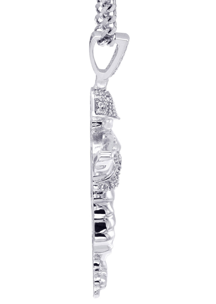 White Gold Plated Cuban Link Chain & Soldier Pendant | Appx. 14.3 Grams