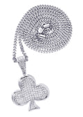 White Gold Plated Cuban Link Chain & Trebol Pendant | Appx. 18.8 Grams