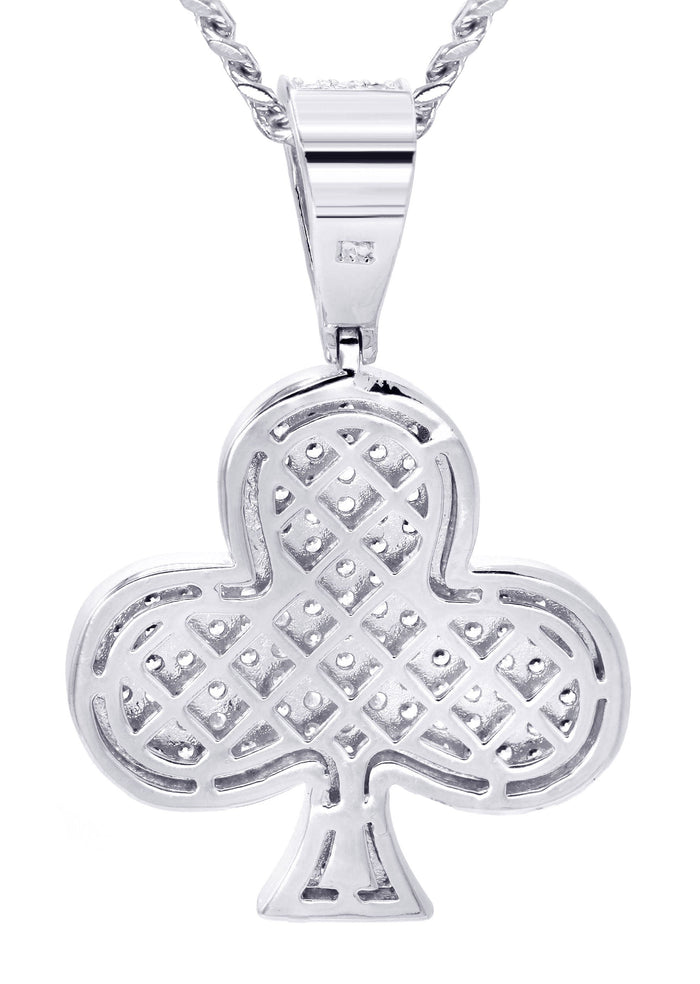 White Gold Plated Cuban Link Chain & Trebol Pendant | Appx. 18.8 Grams