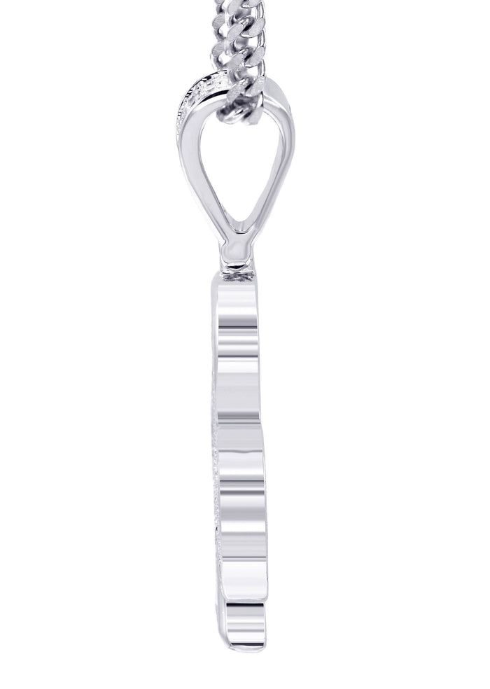 White Gold Plated Cuban Link Chain & Trebol Pendant | Appx. 18.8 Grams