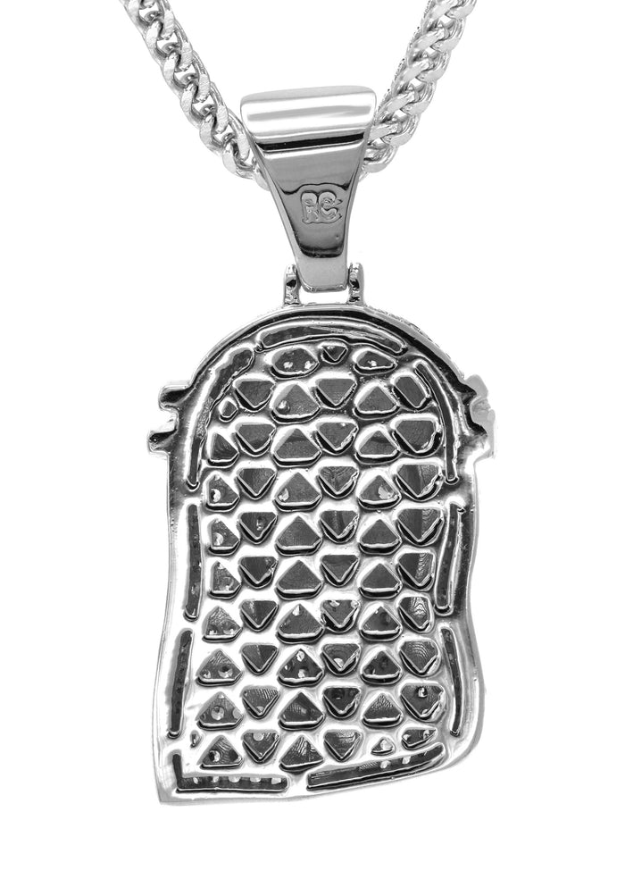 White Gold Plated Franco Link Chain & Jesus Head Pendant | Appx. 14.8 Grams