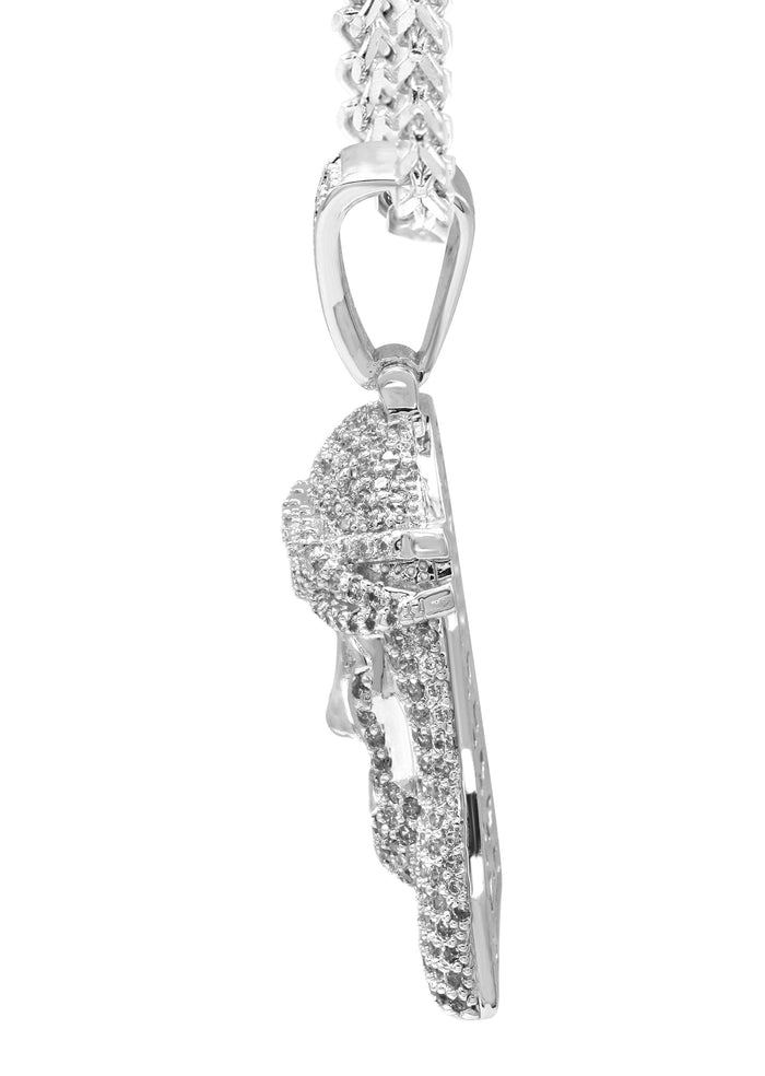 White Gold Plated Franco Link Chain & Jesus Head Pendant | Appx. 14.8 Grams