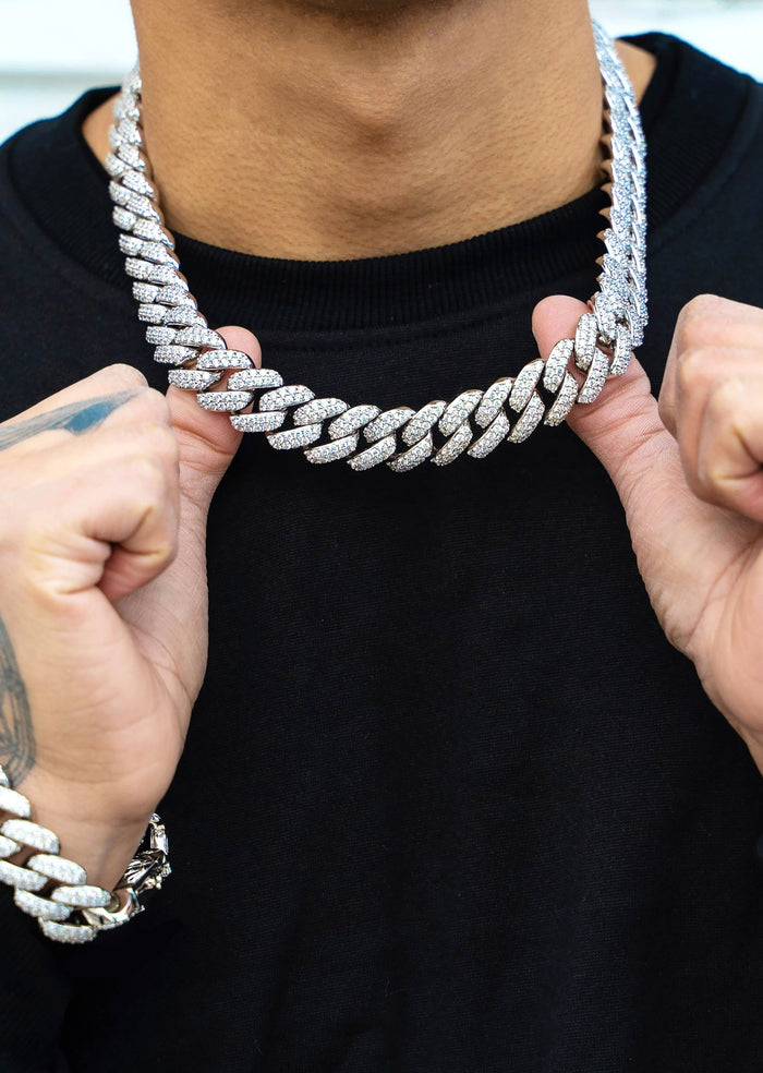 White Gold Plated Iced Out Miami Cuban Link Chain & Bracelet