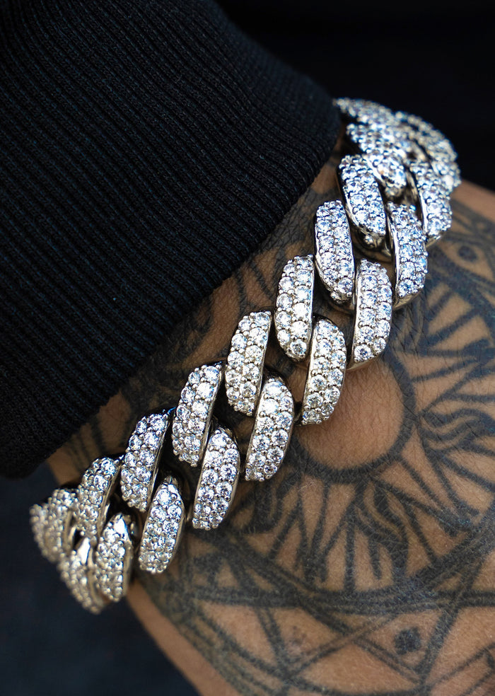 White Gold Plated Iced Out Miami Cuban Link Chain & Bracelet