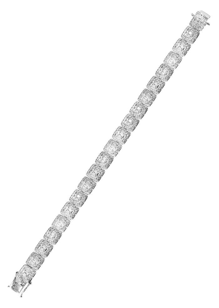 White Gold Plated Iced Out Square Cluster Bracelet