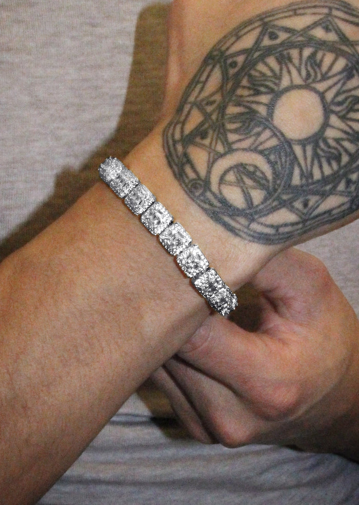 White Gold Plated Iced Out Square Cluster Bracelet