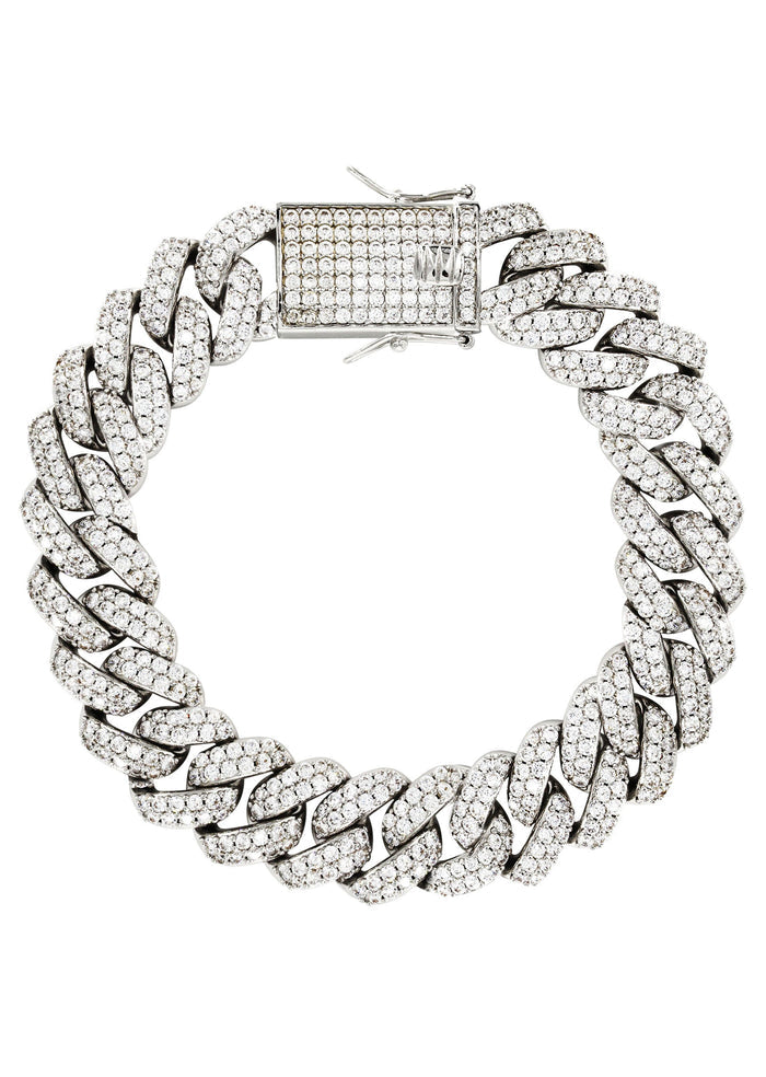 White Gold Plated Mens Iced Out Miami Cuban Link Bracelet