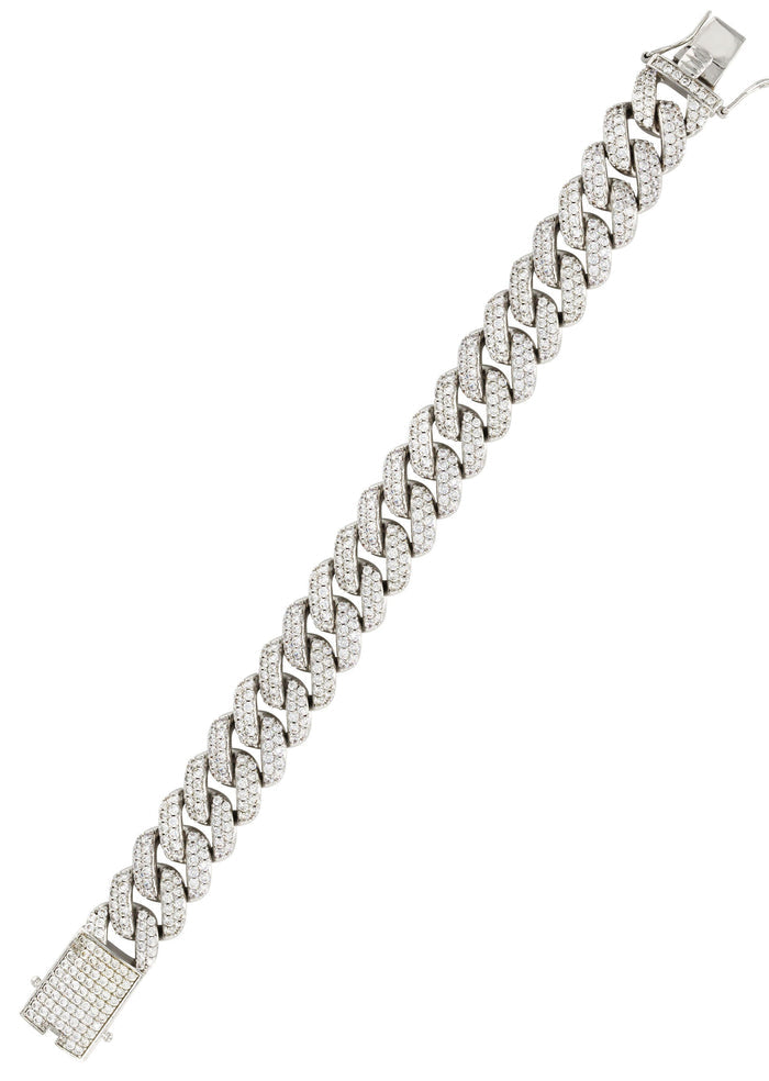 White Gold Plated Mens Iced Out Miami Cuban Link Bracelet