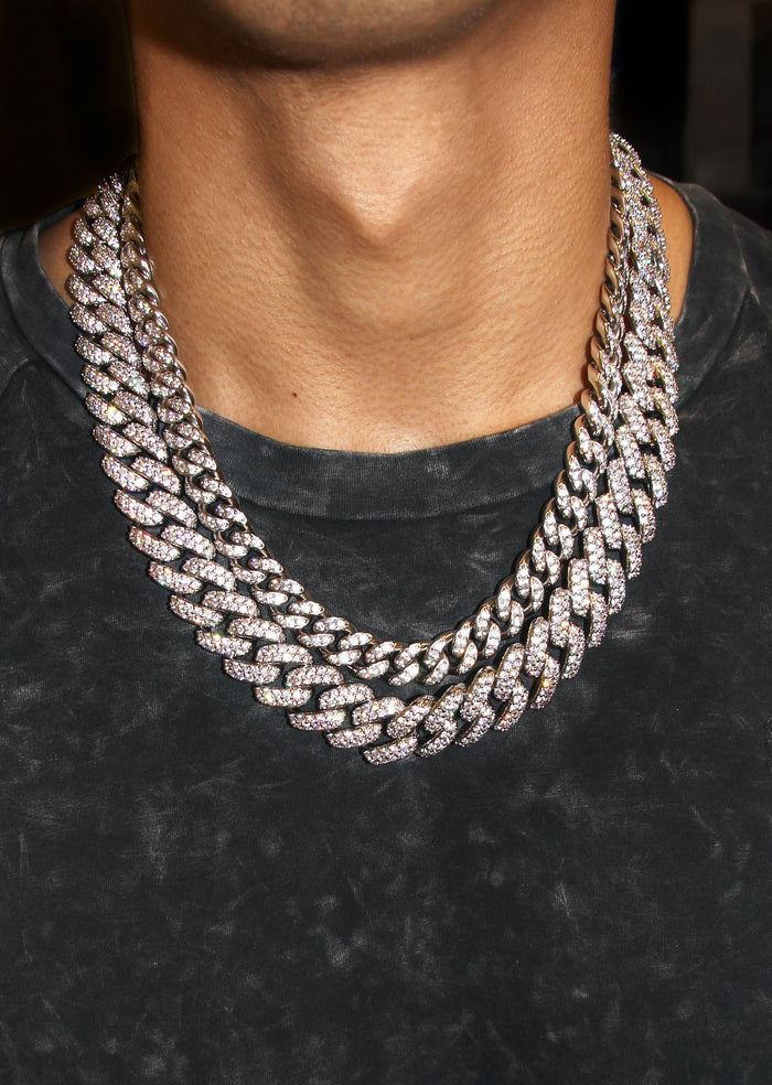 White Gold Plated Mens Iced Out Miami Cuban Link Chain