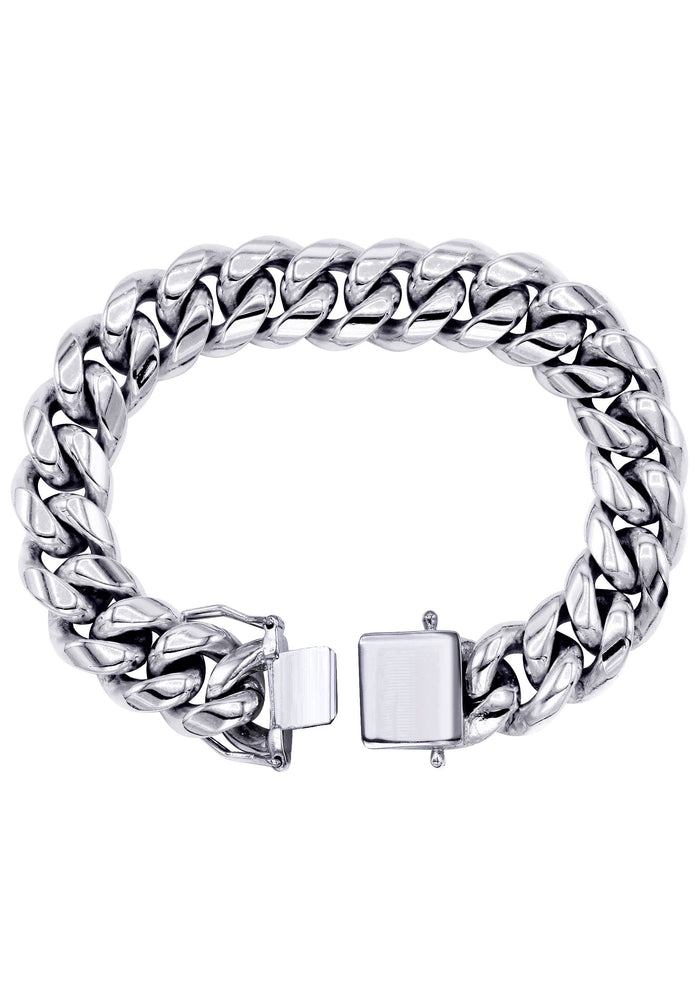 White Gold Plated Mens Solid Miami Cuban Link Bracelet