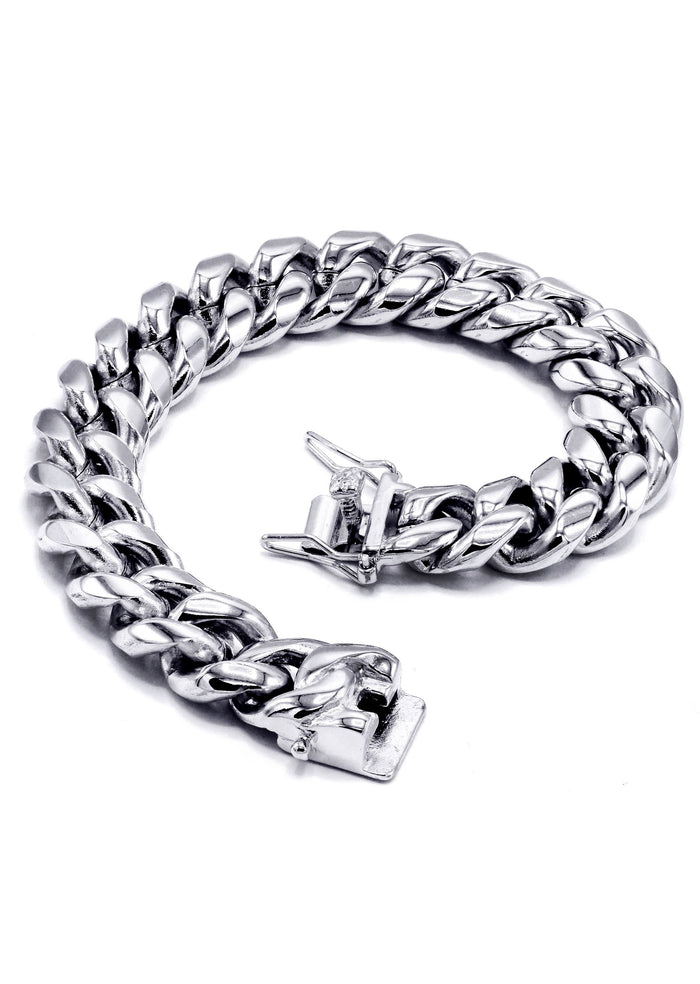 White Gold Plated Mens Solid Miami Cuban Link Bracelet