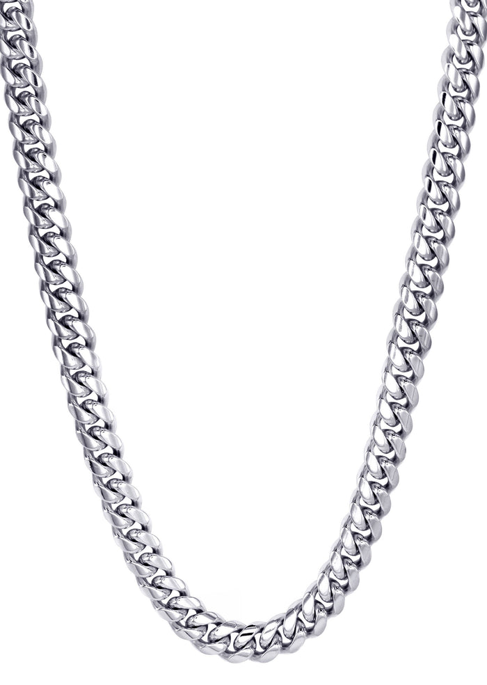 White Gold Plated Mens Solid Miami Cuban Link Chain