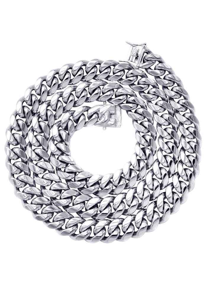 White Gold Plated Mens Solid Miami Cuban Link Chain