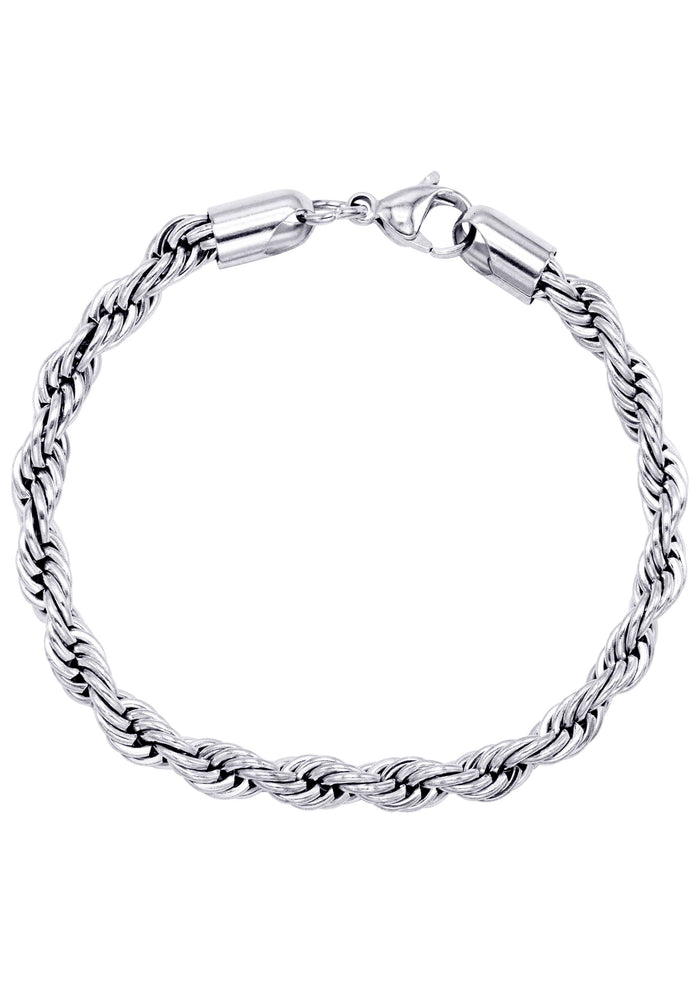 White Gold Plated Mens Solid Rope Bracelet