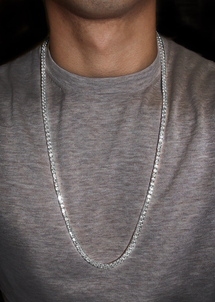 White Gold Plated Mens Tennis Chain