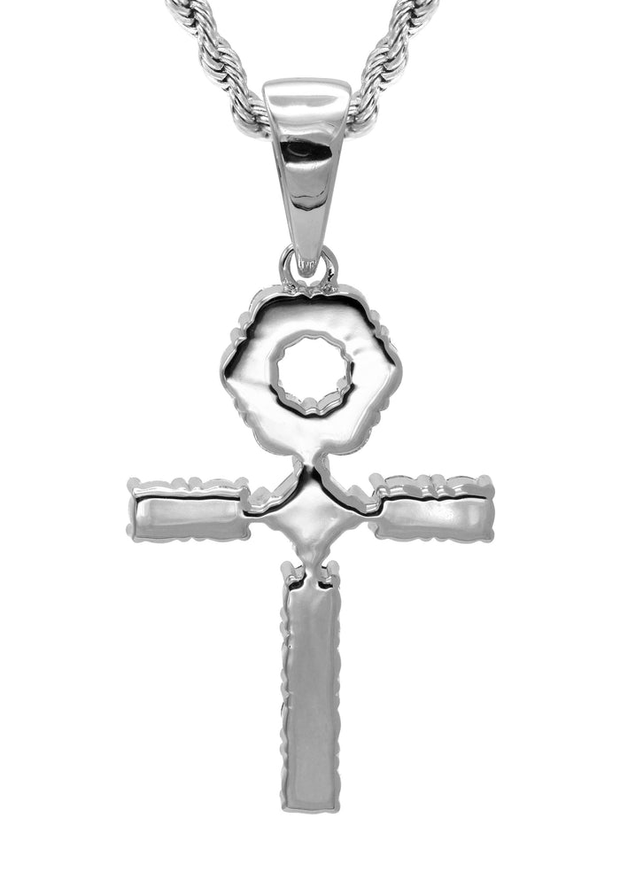 White Gold Plated Rope Chain & Ankh Pendant | Appx. 10 Grams