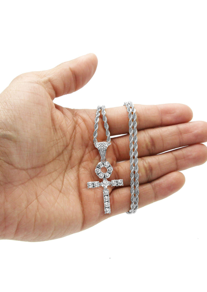 White Gold Plated Rope Chain & Ankh Pendant | Appx. 10 Grams