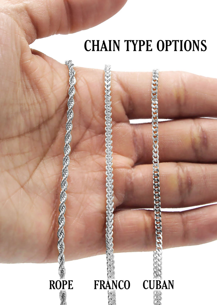 White Gold Plated Rope Chain & Ankh Pendant | Appx. 10 Grams