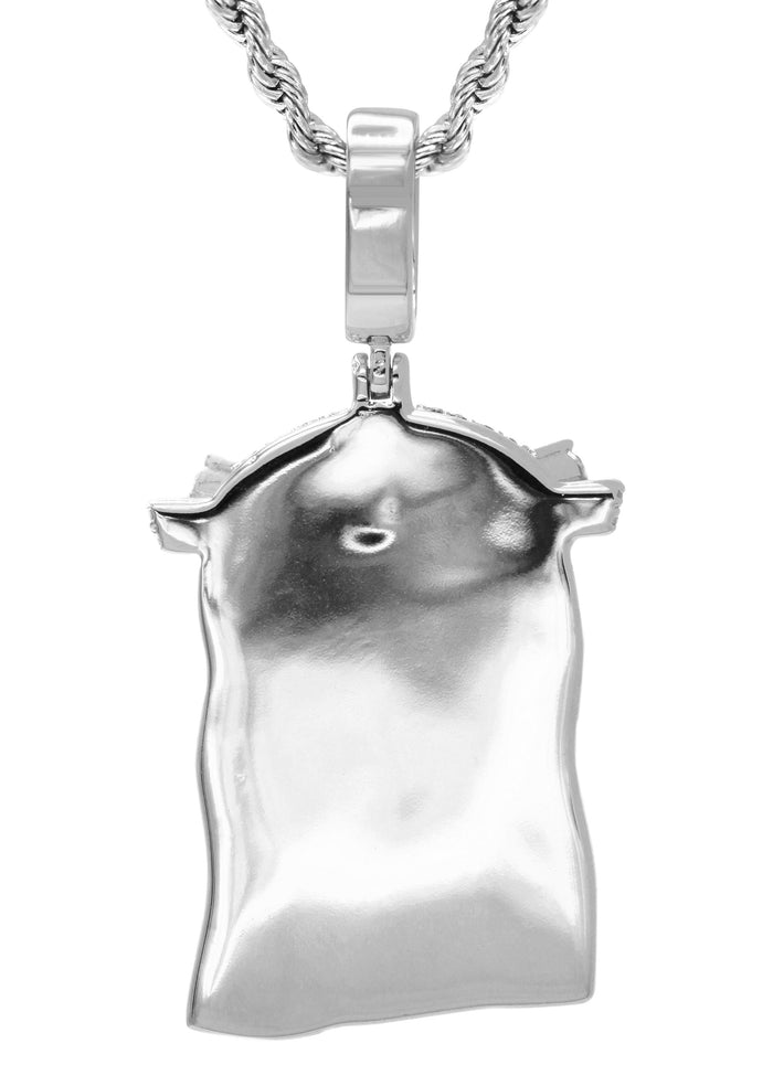 White Gold Plated Rope Chain & Jesus Head Pendant | Appx. 26.7 Grams