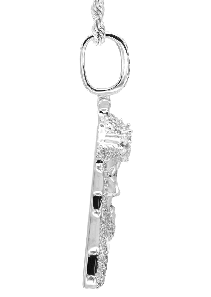 White Gold Plated Rope Chain & Jesus Head Pendant | Appx. 26.7 Grams