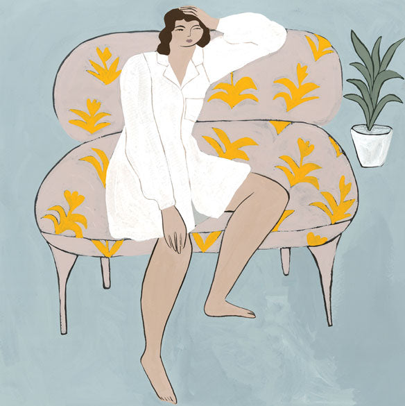 WONDERER ON A COUCH, 20" X 20" — by Isabelle Feliu