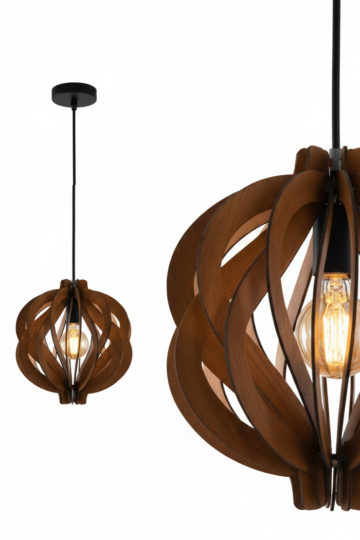 Wood Dining Pendant Lamp D6305 – Premium Natural Wood Ceiling Light for Dining Rooms & Kitchens | Organic Statement Pendant